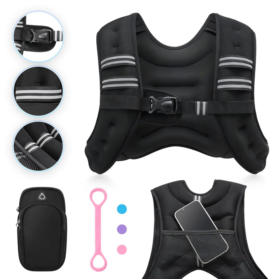 【Summerwins】Zelus Weighted Vests,6/8/12/16/20/25/30Lbs Weight Vest with Detachable Phone Pouch&Reflective Stripes&Adjustable Straps|Exercise Equipment & Workout Enhancer for Motivational Walking,Strength Training,Running,Rucking #Tiktokshopdealsforyoudays