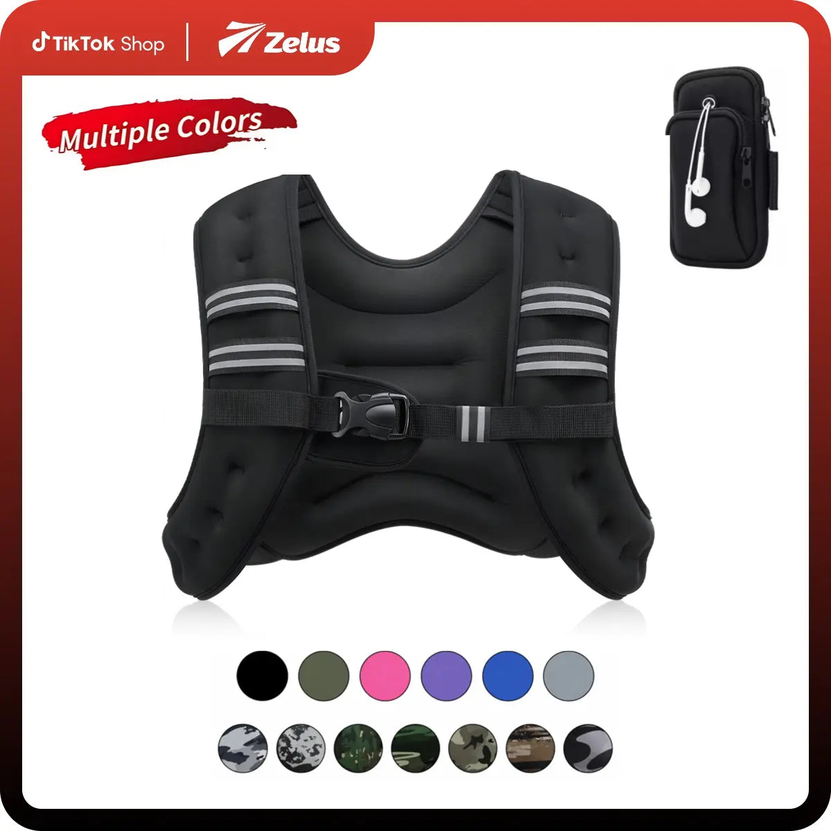 【Summerwins】Zelus Weighted Vests,6/8/12/16/20/25/30Lbs Weight Vest with Detachable Phone Pouch&Reflective Stripes&Adjustable Straps|Exercise Equipment & Workout Enhancer for Motivational Walking,Strength Training,Running,Rucking #Tiktokshopdealsforyoudays