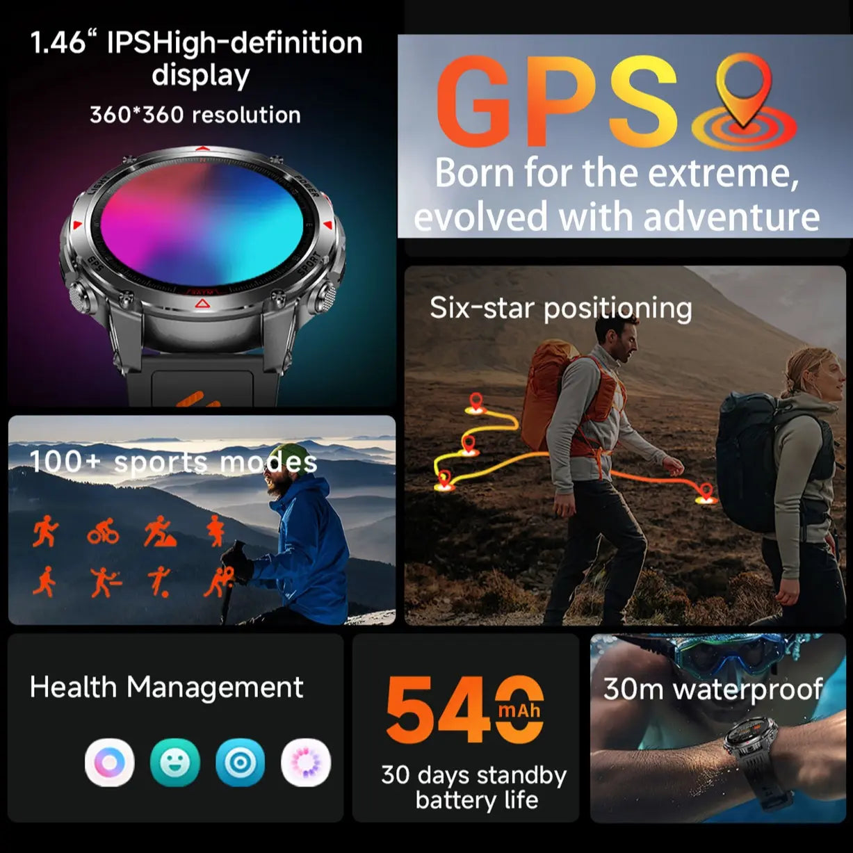 GPS Smartwatch Outdoor Sports Watch, Wearable Health Fitness Smartwatch, Calling Smart Watch, Multifunctional Watch, Digital Smart Watch, Wireless Call Function, 100+ Sport Modes, Calorie Counter, Weather Alarm LED Compass, Gift for Men Women #TOP PICKS