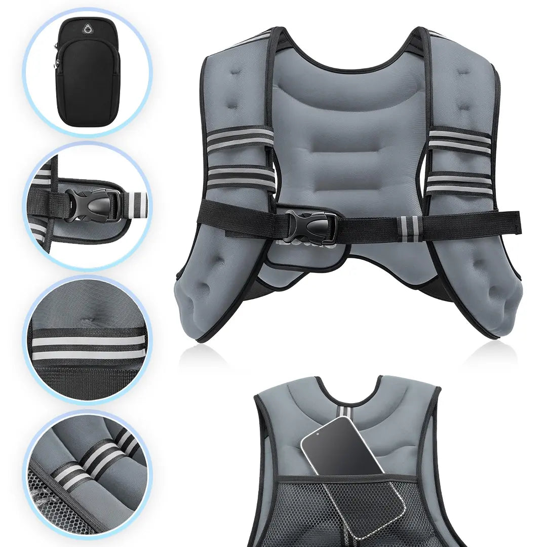 【Summerwins】Zelus Weighted Vests,6/8/12/16/20/25/30Lbs Weight Vest with Detachable Phone Pouch&Reflective Stripes&Adjustable Straps|Exercise Equipment & Workout Enhancer for Motivational Walking,Strength Training,Running,Rucking #Tiktokshopdealsforyoudays