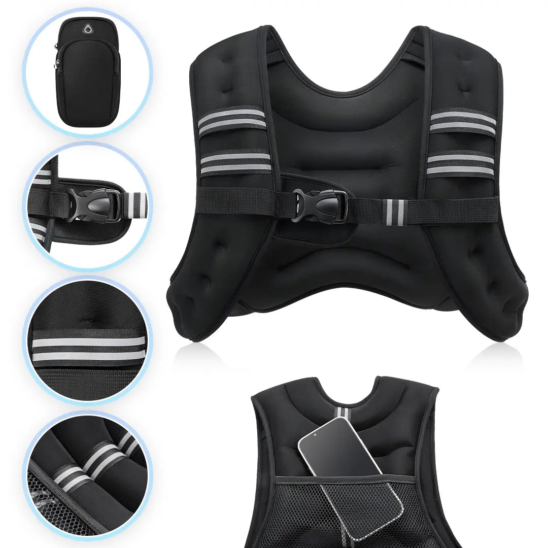 【Summerwins】Zelus Weighted Vests,6/8/12/16/20/25/30Lbs Weight Vest with Detachable Phone Pouch&Reflective Stripes&Adjustable Straps|Exercise Equipment & Workout Enhancer for Motivational Walking,Strength Training,Running,Rucking #Tiktokshopdealsforyoudays