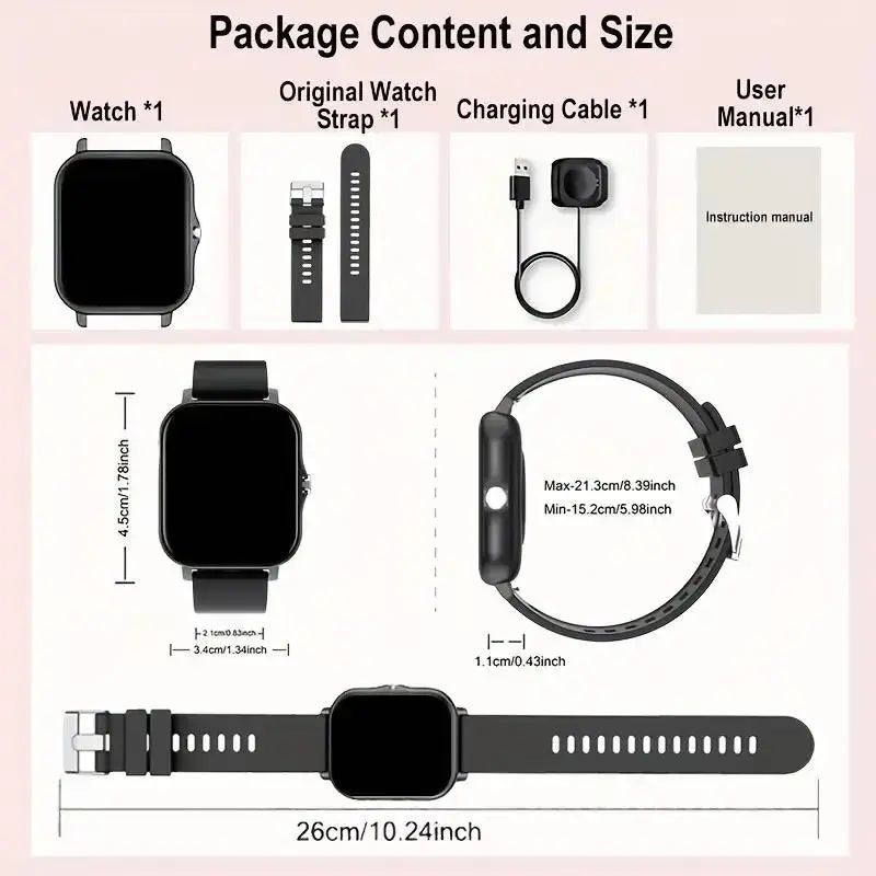 Smart Watch for Men & Women, 1.83" Touch Screen Wearable Fitness Tracker, Workout Activity & Step Monitor, Message Notifications, Multiple Sports Modes, IP68 Waterproof, Compatible with Ios & Android Devices