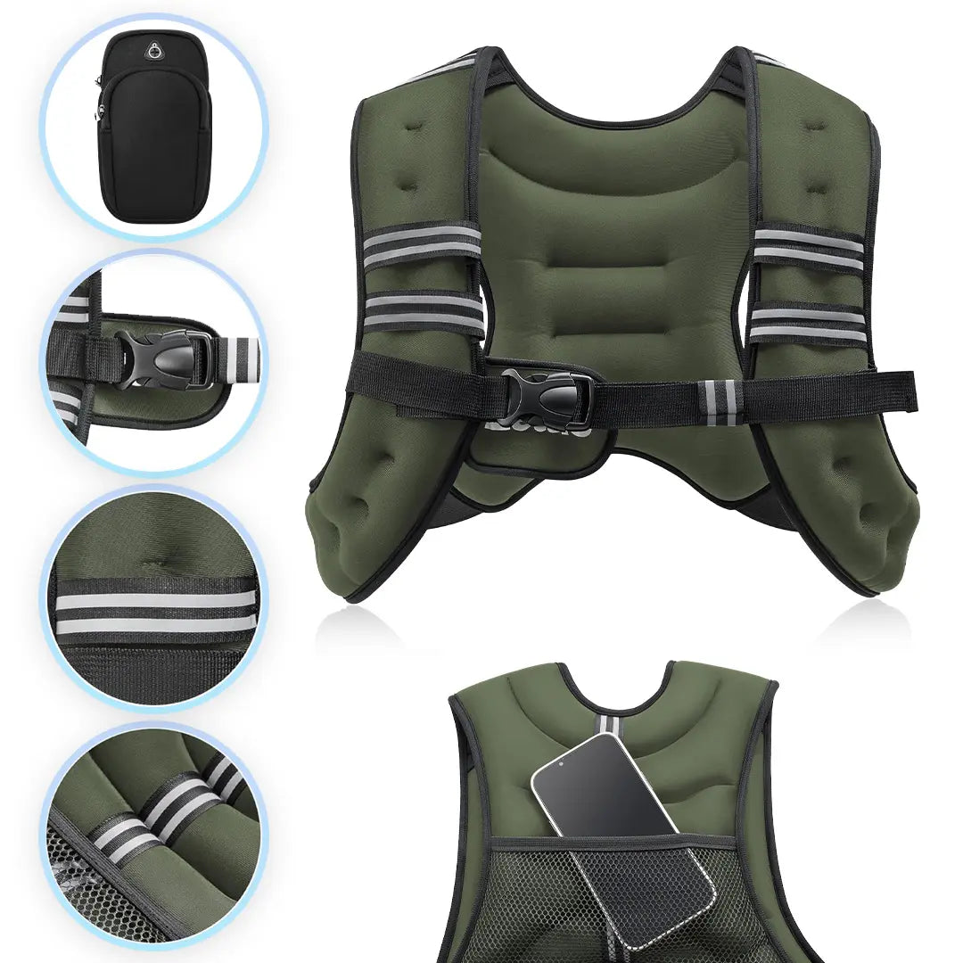 【Summerwins】Zelus Weighted Vests,6/8/12/16/20/25/30Lbs Weight Vest with Detachable Phone Pouch&Reflective Stripes&Adjustable Straps|Exercise Equipment & Workout Enhancer for Motivational Walking,Strength Training,Running,Rucking #Tiktokshopdealsforyoudays
